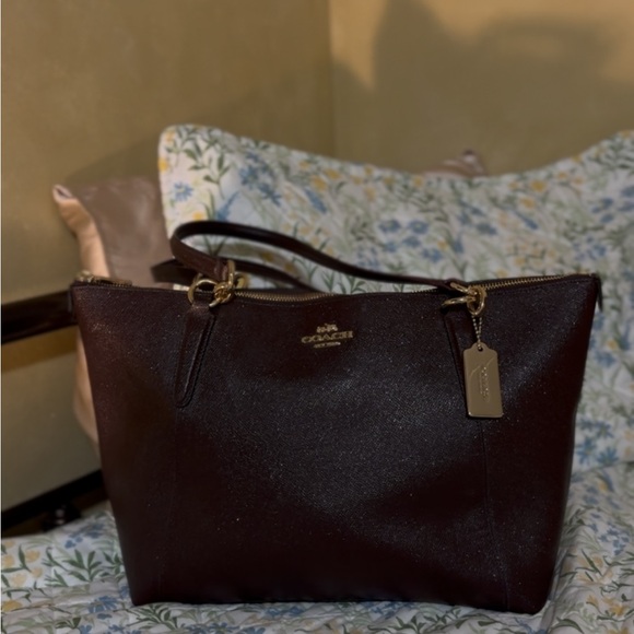 Coach Deep Purple Leather Tote - Picture 1 of 5